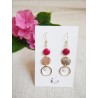 Boucles d'oreilles doré en ivoire végétal rose Boucles d'oreilles doré en ivoire végétal rose