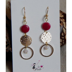 Boucles d'oreilles doré en ivoire végétal rose