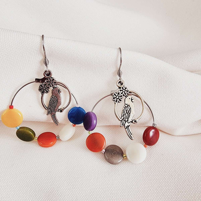 Créoles en ivoire végétal multicolore Créoles en ivoire végétal multicolore