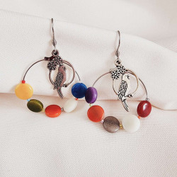 Boucles d'oreilles créole en ivoire végétal multicolore