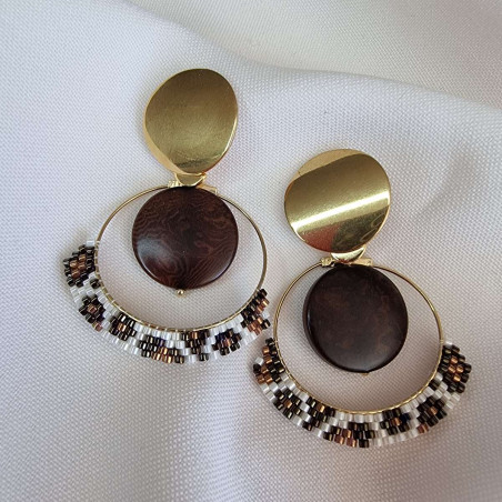 Boucles d'oreilles créole miyuki léopard et ivoire végétal