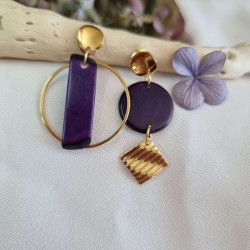 Boucles d'oreilles asymétriques en ivoire végétal, couleurs multiples