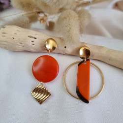 Boucles d'oreilles asymétriques en ivoire végétal, couleurs multiples