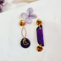 Boucles d'oreilles asymétriques en ivoire végétal, couleurs multiples