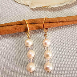 Boucles d'oreilles en acier inoxydable doré et perles d'eau douce