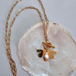 Collier pendentif perles d’eau douce sur chaîne dorée en acier inoxydable