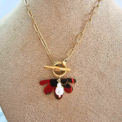 Collier pendentif perles d’eau douce sur chaîne dorée en acier inoxydable