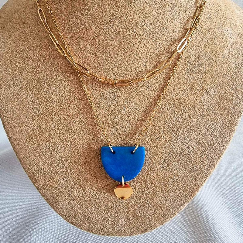 Collier double en acier inoxydable et ivoire vegetal