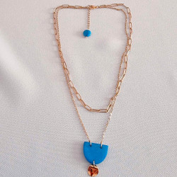 Léger collier double rang en ivoire végétal et acier inoxydable