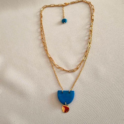 Léger collier double rang en ivoire végétal et acier inoxydable