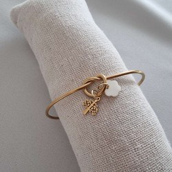 Bracelet réglable en acier inoxydable doré et perles d'eau douce