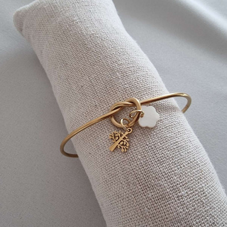 Bracelet réglable en acier inoxydable doré et perles d'eau douce