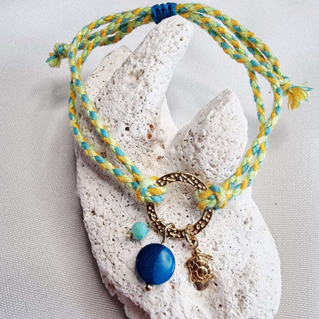 Bracelet en cordon tressé - bleu jaune vert