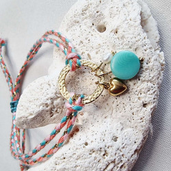Bracelet réglable composé de breloques en tagua, couleur bleu lagon, et breloque au choix en acier inoxydable