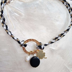 Bracelet réglable composé de breloques en tagua, couleur noir, et breloque au choix en acier inoxydable